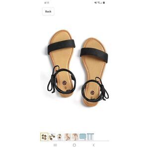New 10.5 Rekayla Black Open Toe Tie Up Ankle Wrap Flat Sandals Shoes